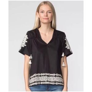 Anthropologie Pepin Black Peasant Embroidered Top